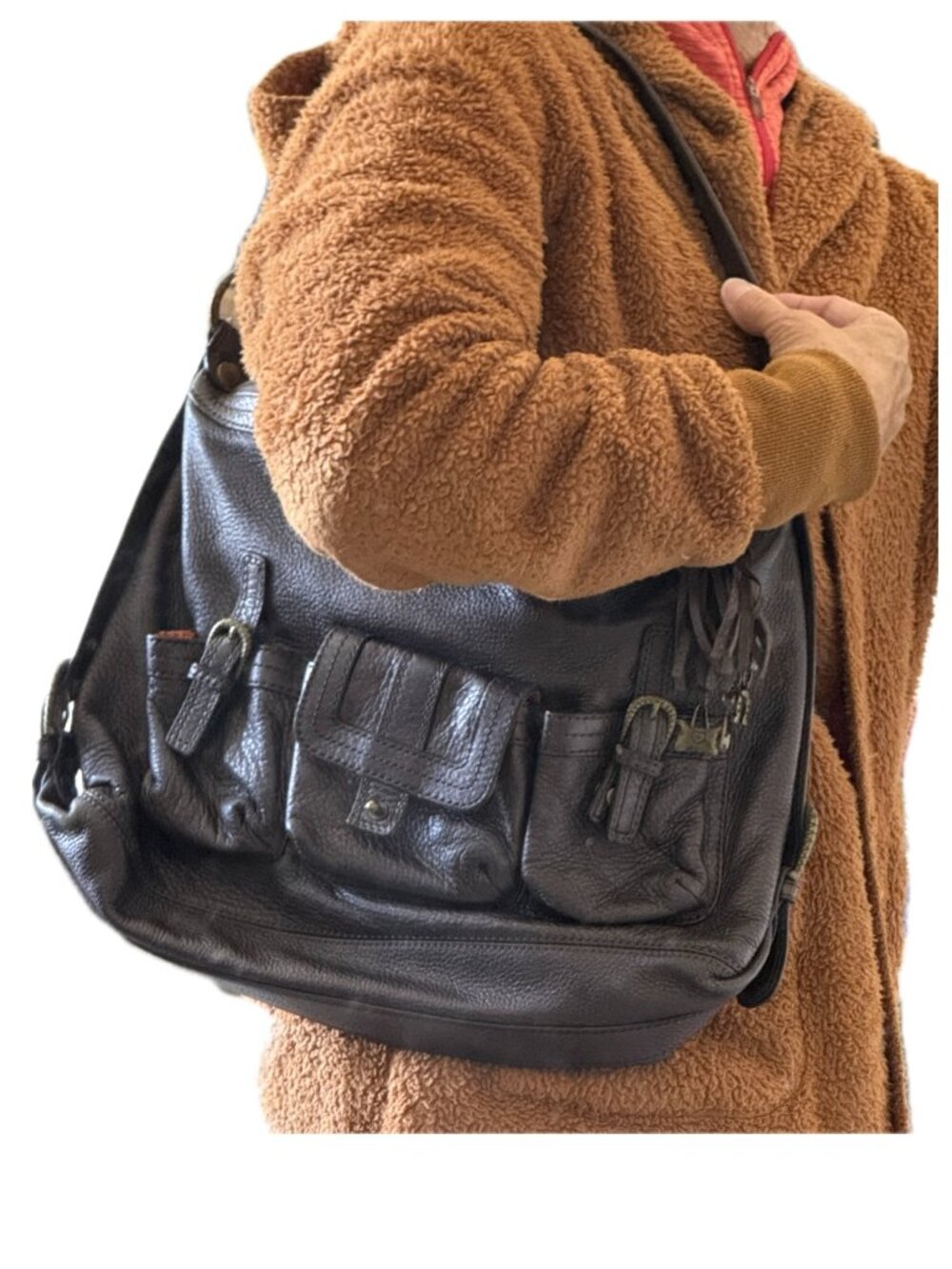 Elliot Lucca Brown Leather Shoulder Bag Purse Large Tote